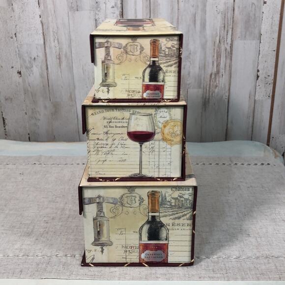 NEW! 3-Pc Wine Themed Nesting Home Decor or Gift Boxes - Picture 2 of 15